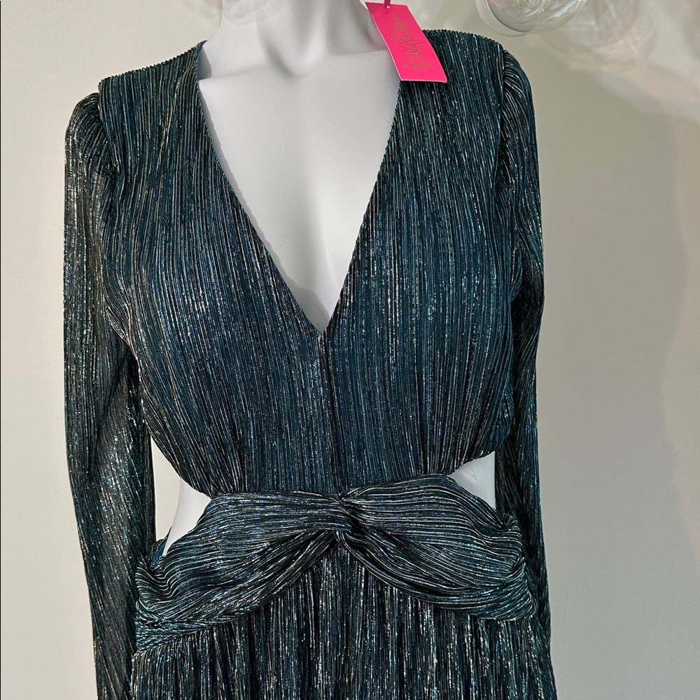 LATRICE long sleeve maxi dress, blue Rhapsody metallic knit crinkle NWT size10